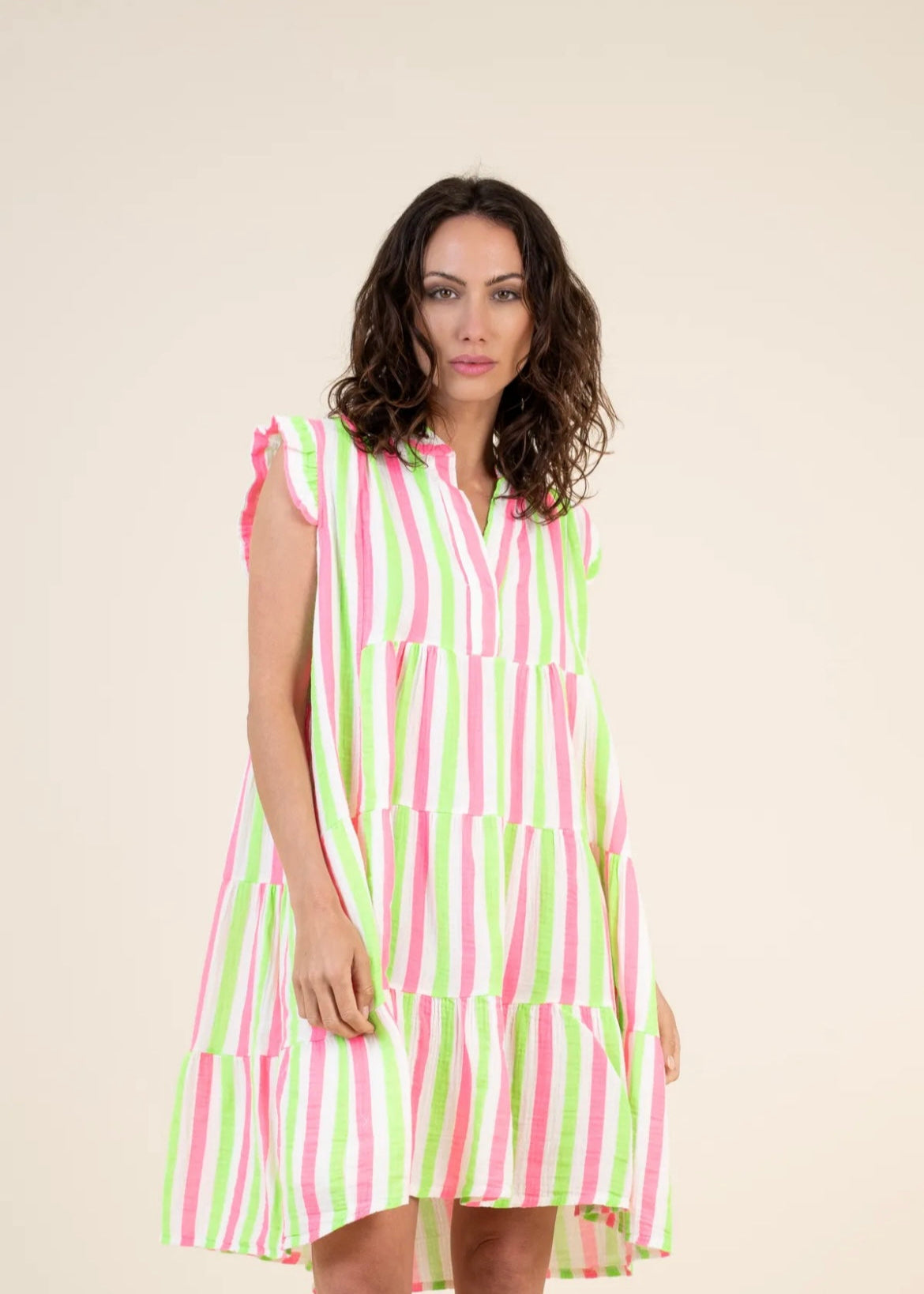 VESTIDO CORTO RAYAS FLUOR