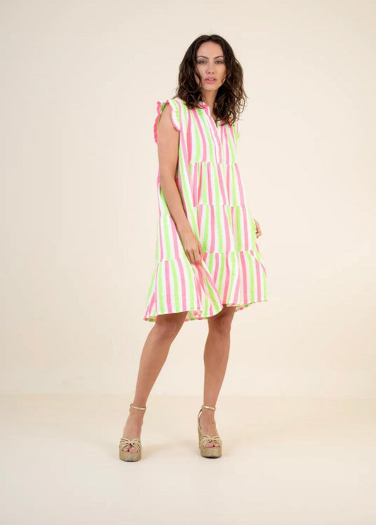 VESTIDO CORTO RAYAS FLUOR